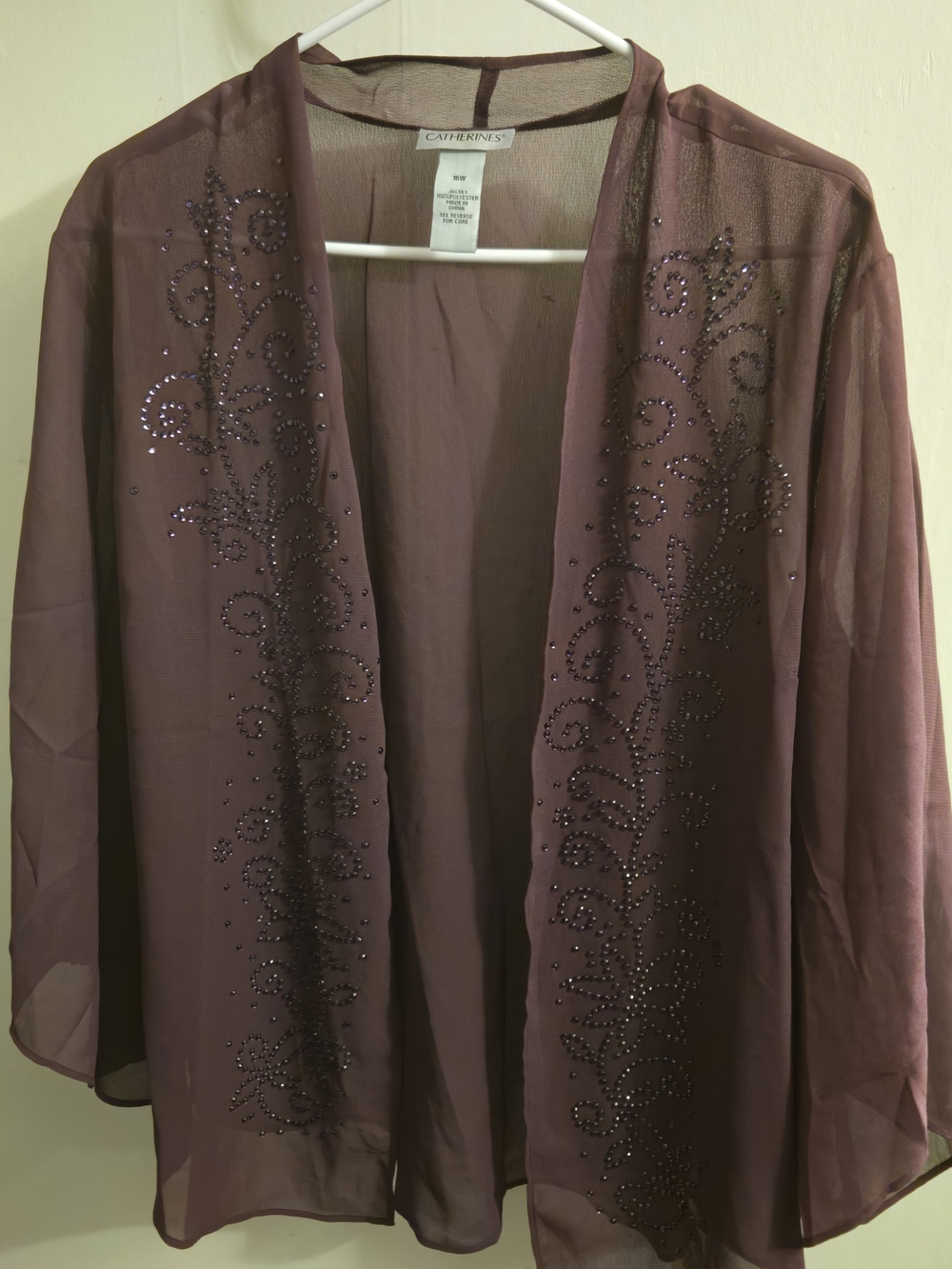 Catherines Plum Beaded Sheer Evening Jacket
